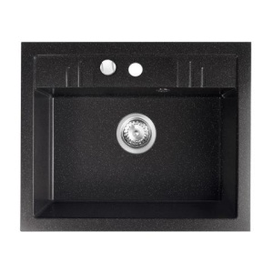 SUDOPERA GRANITNA FERRO 580X480 CRNA SJAJNA (SA ŠLJOKICAMA) SA POP-UP SIFONOM fi90