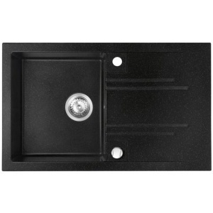 SUDOPERA GRANITNA FERRO 780X480 CRNA SJAJNA (SA ŠLJOKICAMA) POP-UP SA SIFONOM fi90